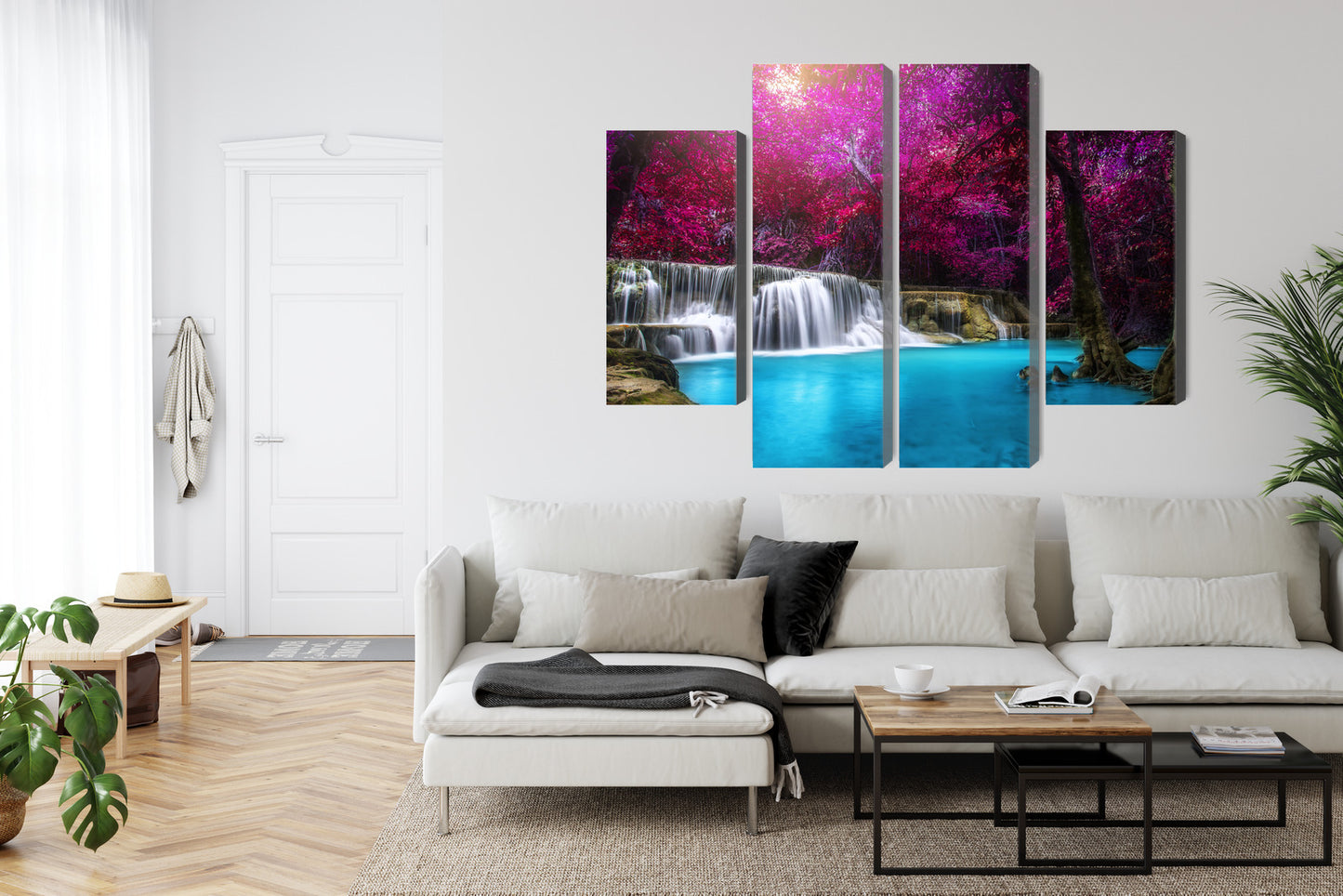 Obraz Wieloczęściowy Wodospad Kanchanaburi – egzotyczna panorama do wnętrz naturalnych, boho i nowoczesnych – widok 5