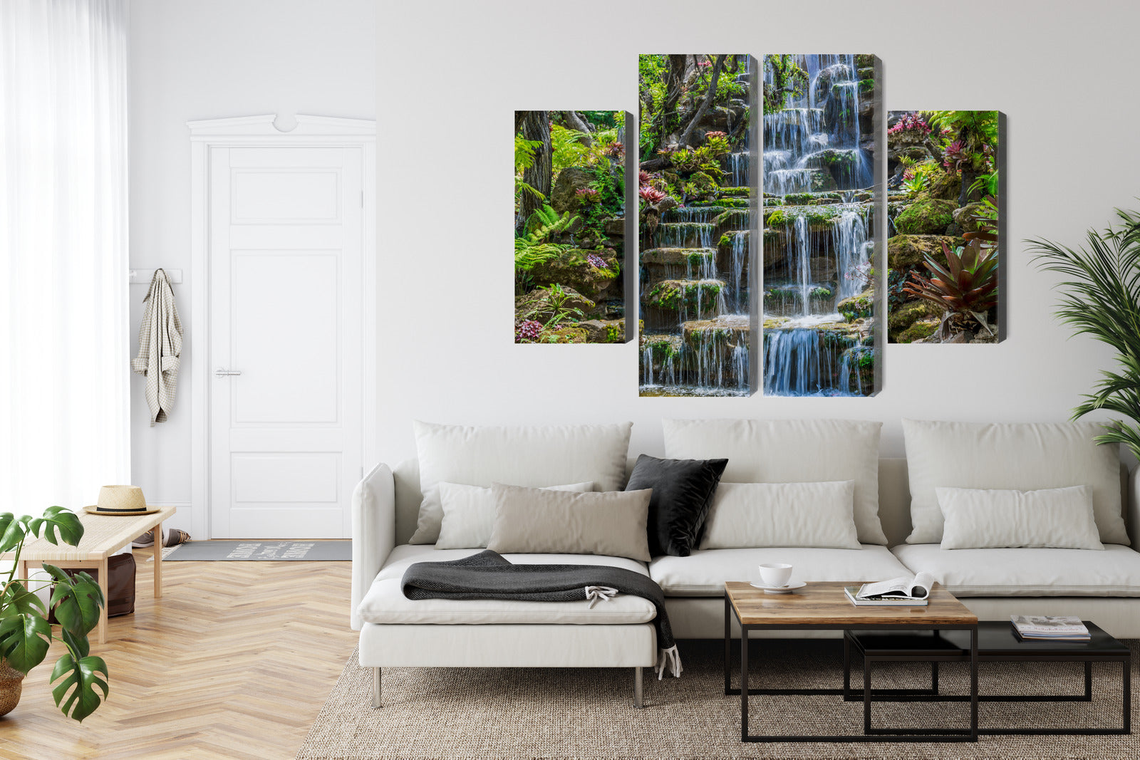 Obraz Wieloczęściowy Tajski Wodospad – egzotyczna panorama natury do wnętrz boho, wellness i skandynawskich – widok 5