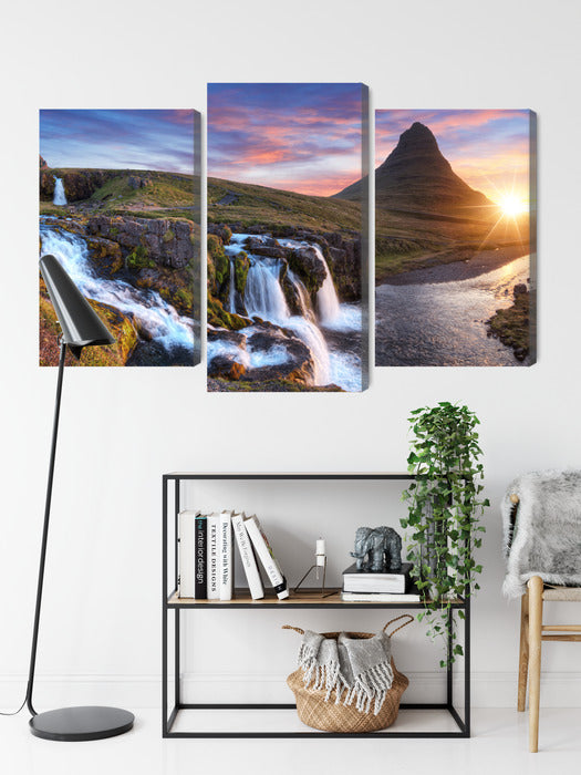 Obraz Wieloczęściowy Góra Kirkjufell z Wodospadami – krajobraz islandzki do wnętrz skandynawskich i minimalistycznych – widok 8