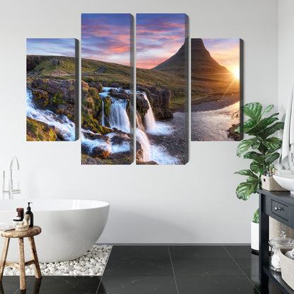 Obraz Wieloczęściowy Góra Kirkjufell – majestatyczny pejzaż do wnętrz skandynawskich i nowoczesnych – widok 4