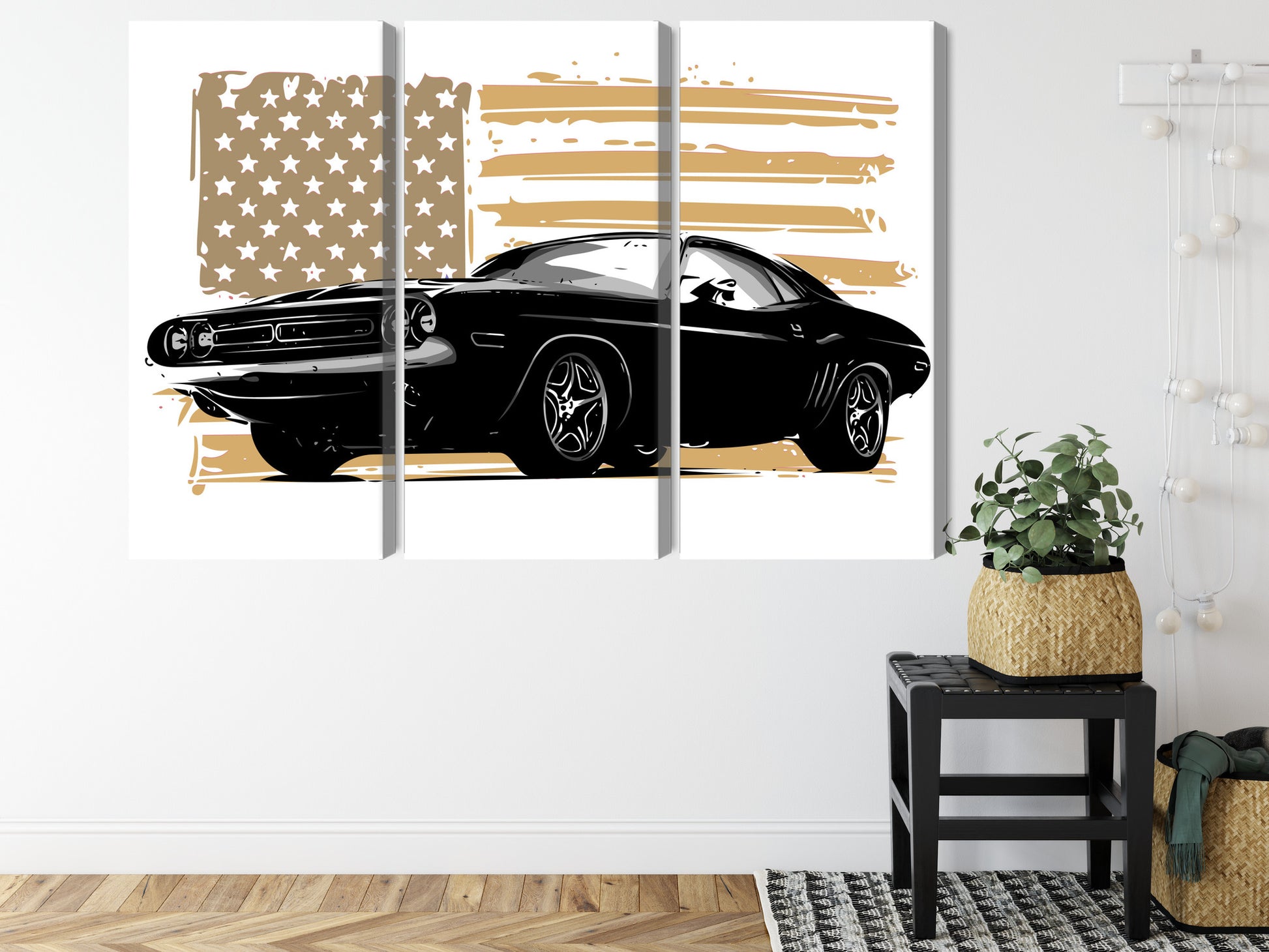 Obraz Wieloczęściowy Amerykański Muscle Car na Fladze USA – dynamiczna kompozycja do wnętrz loftowych i męskich – widok 7