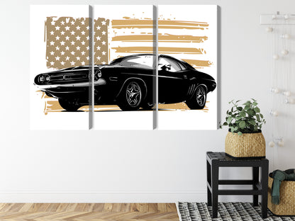 Obraz Wieloczęściowy Amerykański Muscle Car na Fladze USA – dynamiczna kompozycja do wnętrz loftowych i męskich – widok 7
