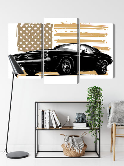 Obraz Wieloczęściowy Muscle Car z Flagą USA – dynamiczny, kultowy do wnętrz industrialnych i vintage – widok 8