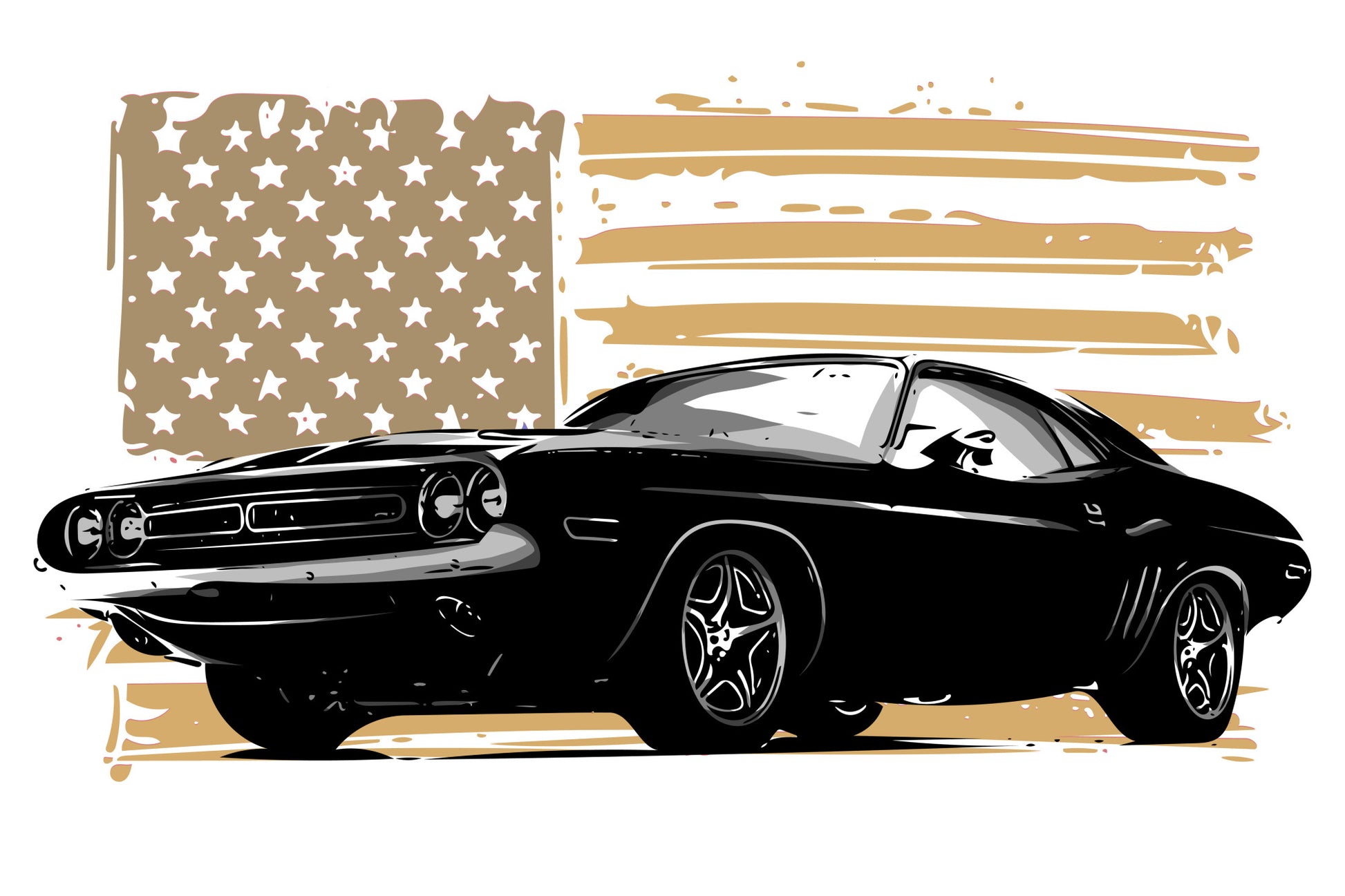 Obraz Wieloczęściowy Muscle Car z Flagą USA – dynamiczny, kultowy do wnętrz industrialnych i vintage 180x120