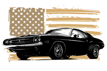 Obraz Wieloczęściowy Muscle Car z Flagą USA – dynamiczny, kultowy do wnętrz industrialnych i vintage 180x120