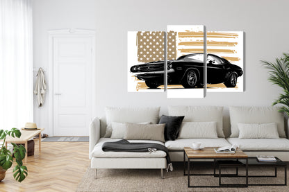 Obraz Wieloczęściowy Muscle Car z Flagą USA – dynamiczny, kultowy do wnętrz industrialnych i vintage – widok 5