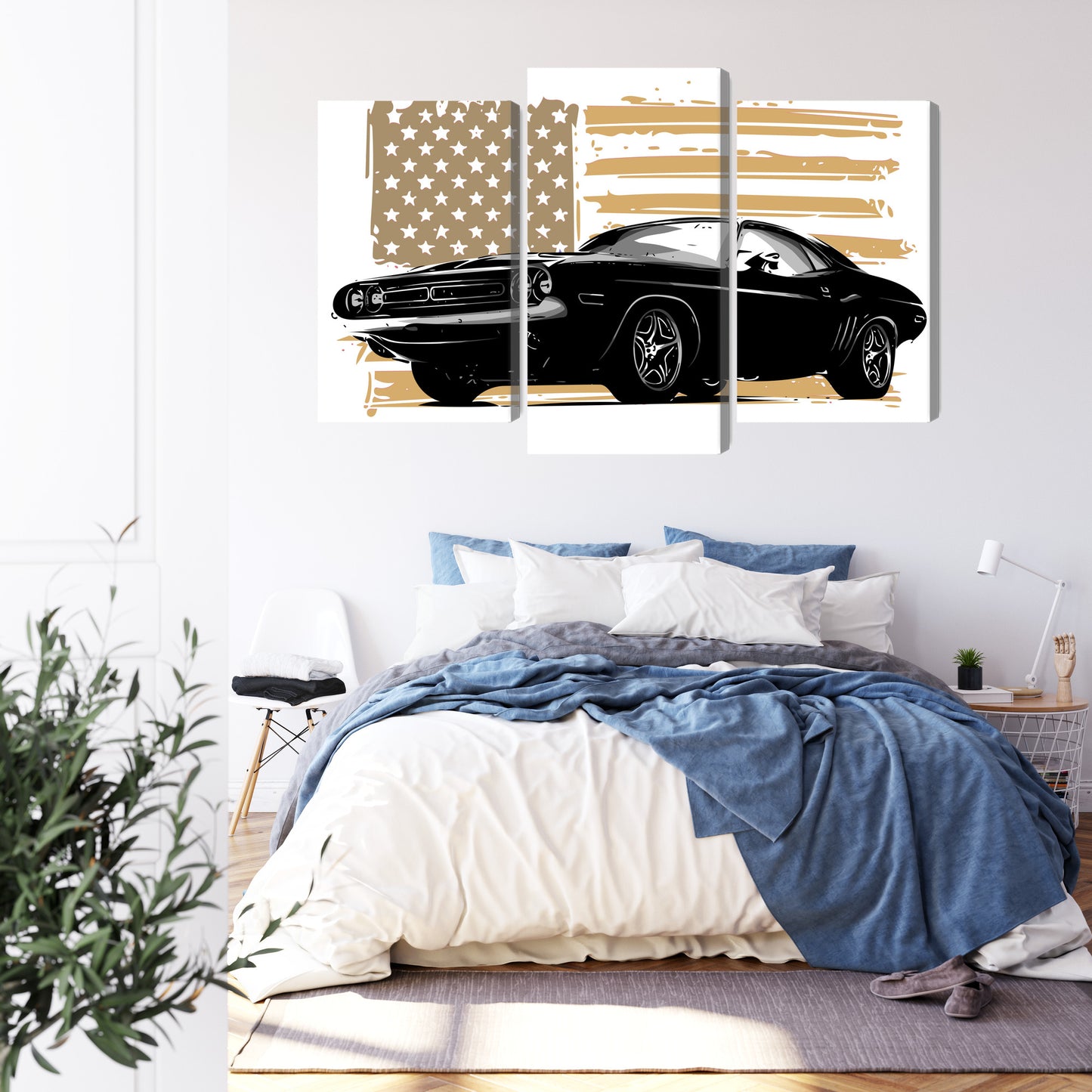 Obraz Wieloczęściowy Muscle Car z Flagą USA – dynamiczny, kultowy do wnętrz industrialnych i vintage – widok 2