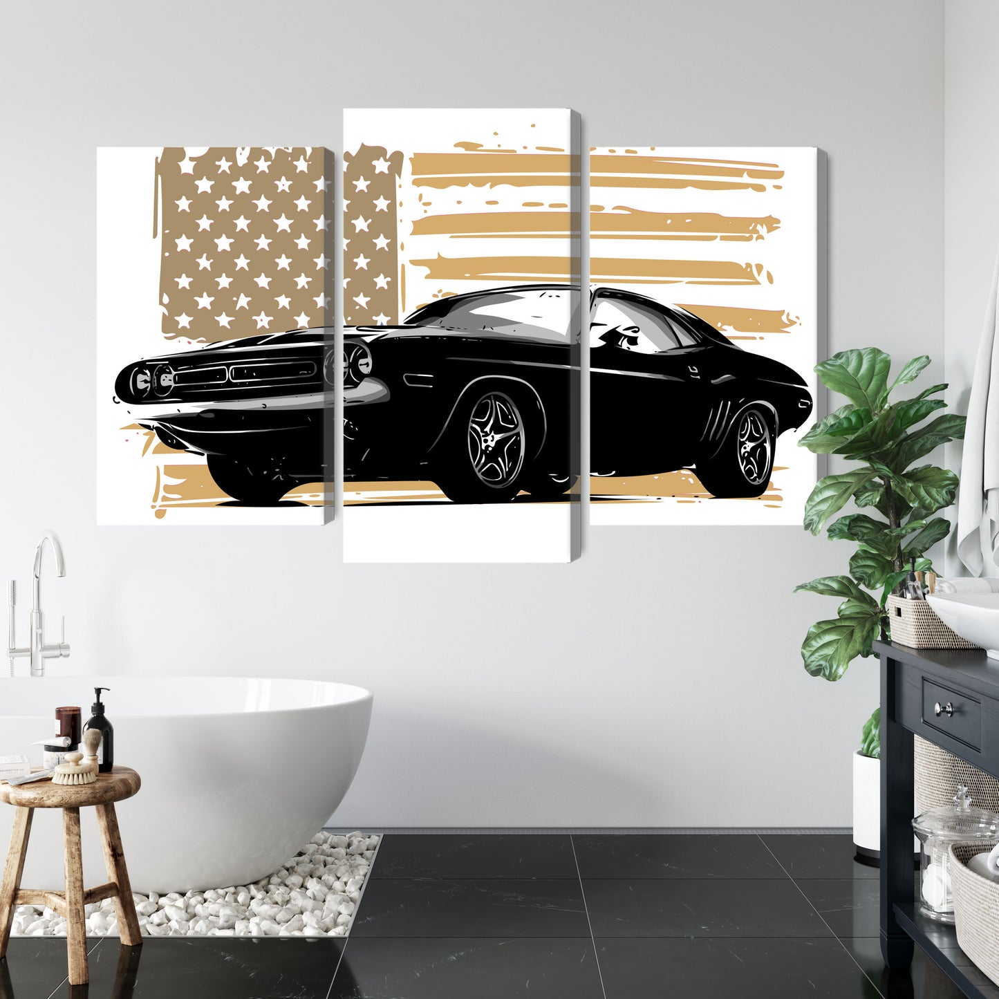 Obraz Wieloczęściowy Muscle Car z Flagą USA – dynamiczny, kultowy do wnętrz industrialnych i vintage – widok 4
