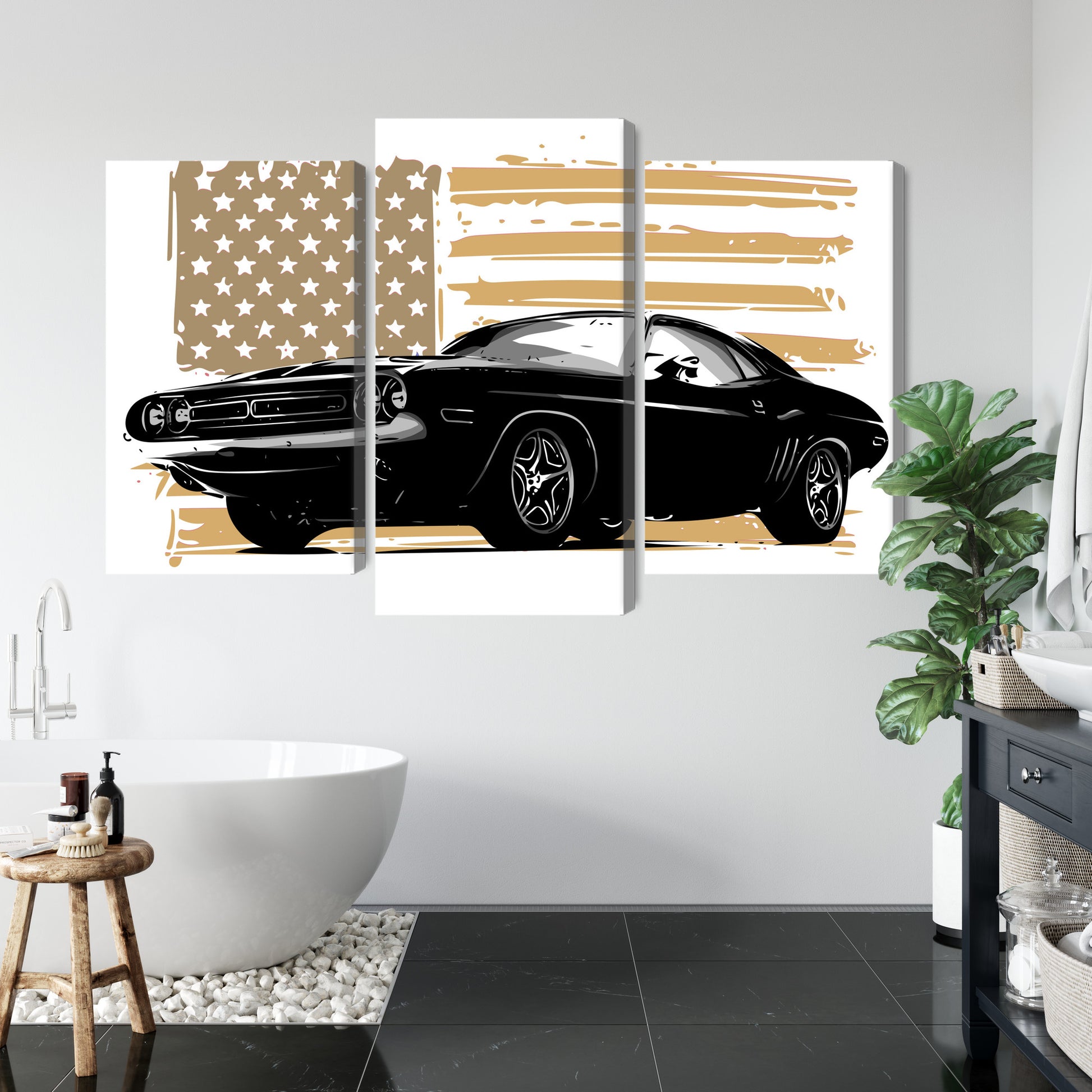Obraz Wieloczęściowy Muscle Car z Flagą USA – dynamiczny, kultowy do wnętrz industrialnych i vintage – widok 4