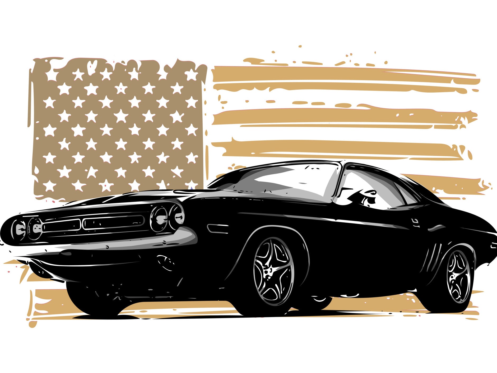Obraz Wieloczęściowy Muscle Car z Flagą USA – ikona mocy do wnętrz industrialnych i nowoczesnych 200x150