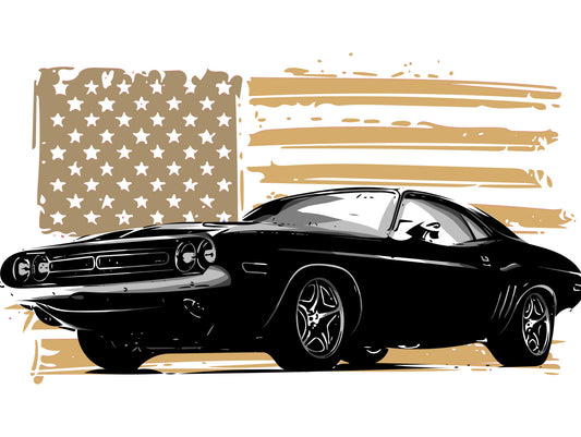 Obraz Wieloczęściowy Muscle Car z Flagą USA – ikona mocy do wnętrz industrialnych i nowoczesnych 200x150