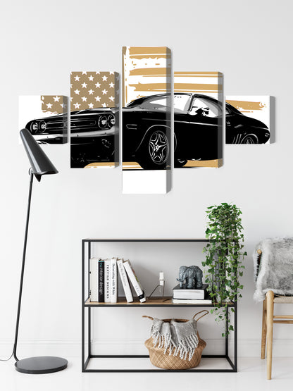 Obraz Wieloczęściowy Muscle Car i Flaga USA – energetyczny akcent do loftów i wnętrz industrialnych – widok 8