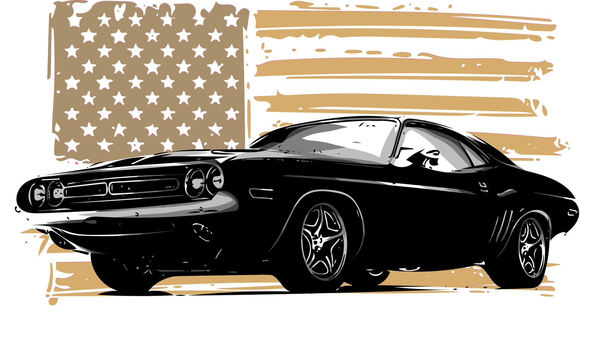 Obraz Wieloczęściowy Muscle Car i Flaga USA – energetyczny akcent do loftów i wnętrz industrialnych 250x150