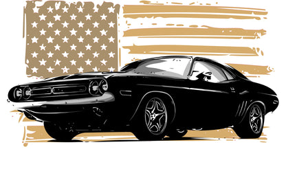 Obraz Wieloczęściowy Muscle Car i Flaga USA – energetyczny akcent do loftów i wnętrz industrialnych 250x150