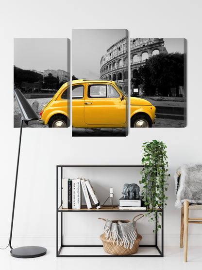 Obraz Wieloczęściowy Żółty Samochód Retro Rzym – słoneczna podróż do wnętrz vintage, loft, klasycznych – widok 8