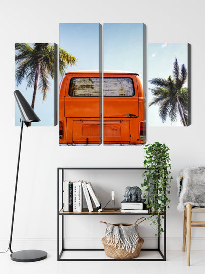 Obraz Wieloczęściowy Retro Samochód z Palmami – słoneczna podróż do wnętrz boho i mid-century – widok 8