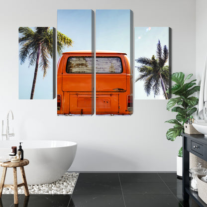 Obraz Wieloczęściowy Retro Samochód z Palmami – słoneczna podróż do wnętrz boho i mid-century – widok 4