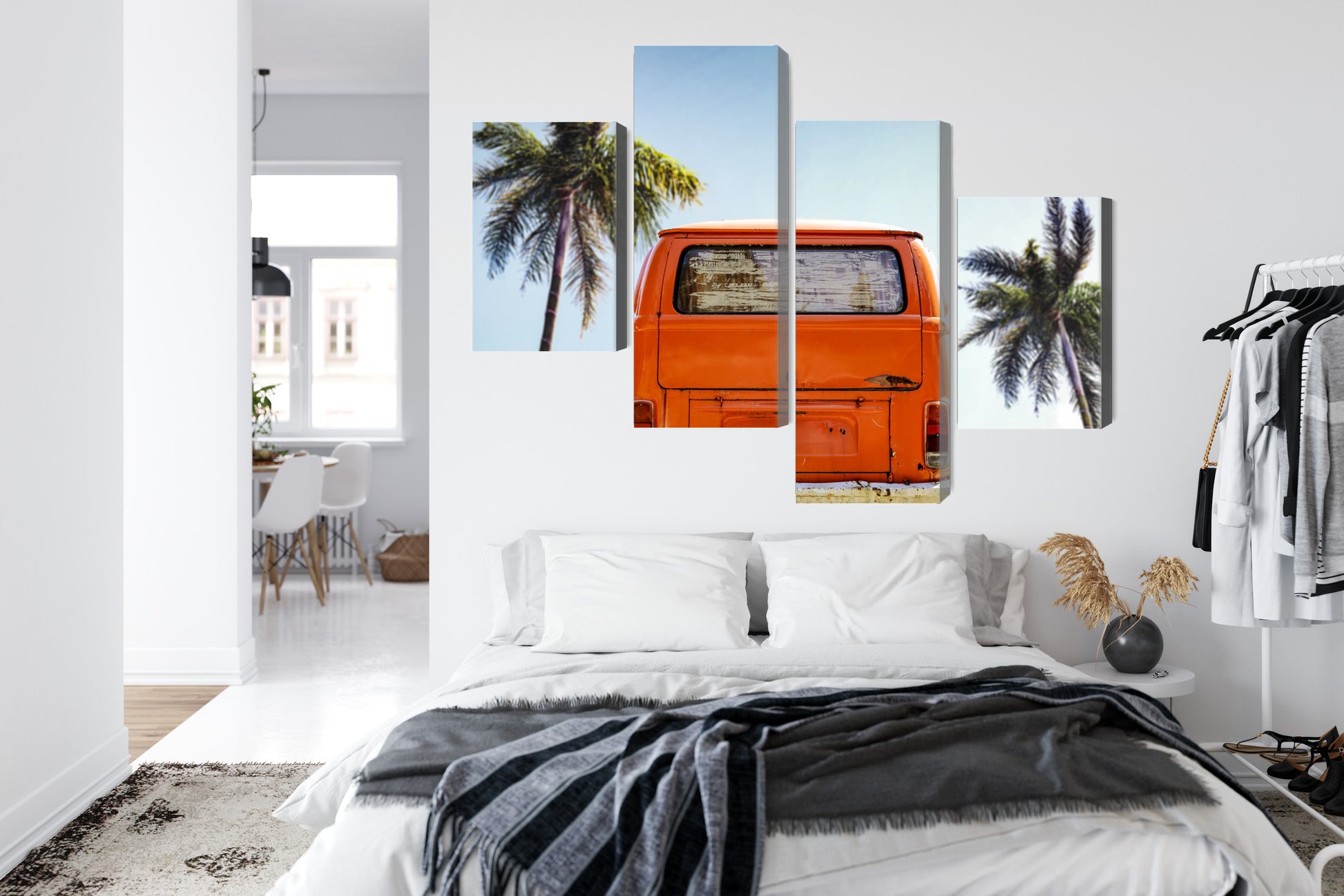Obraz Wieloczęściowy Retro Samochód – Słoneczna Podróż do wnętrz Boho, Mid-century i Coastal – widok 6