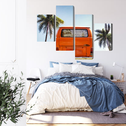 Obraz Wieloczęściowy Retro Samochód – Słoneczna Podróż do wnętrz Boho, Mid-century i Coastal – widok 2