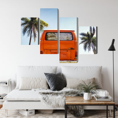 Obraz Wieloczęściowy Retro Samochód – Słoneczna Podróż do wnętrz Boho, Mid-century i Coastal – widok 3