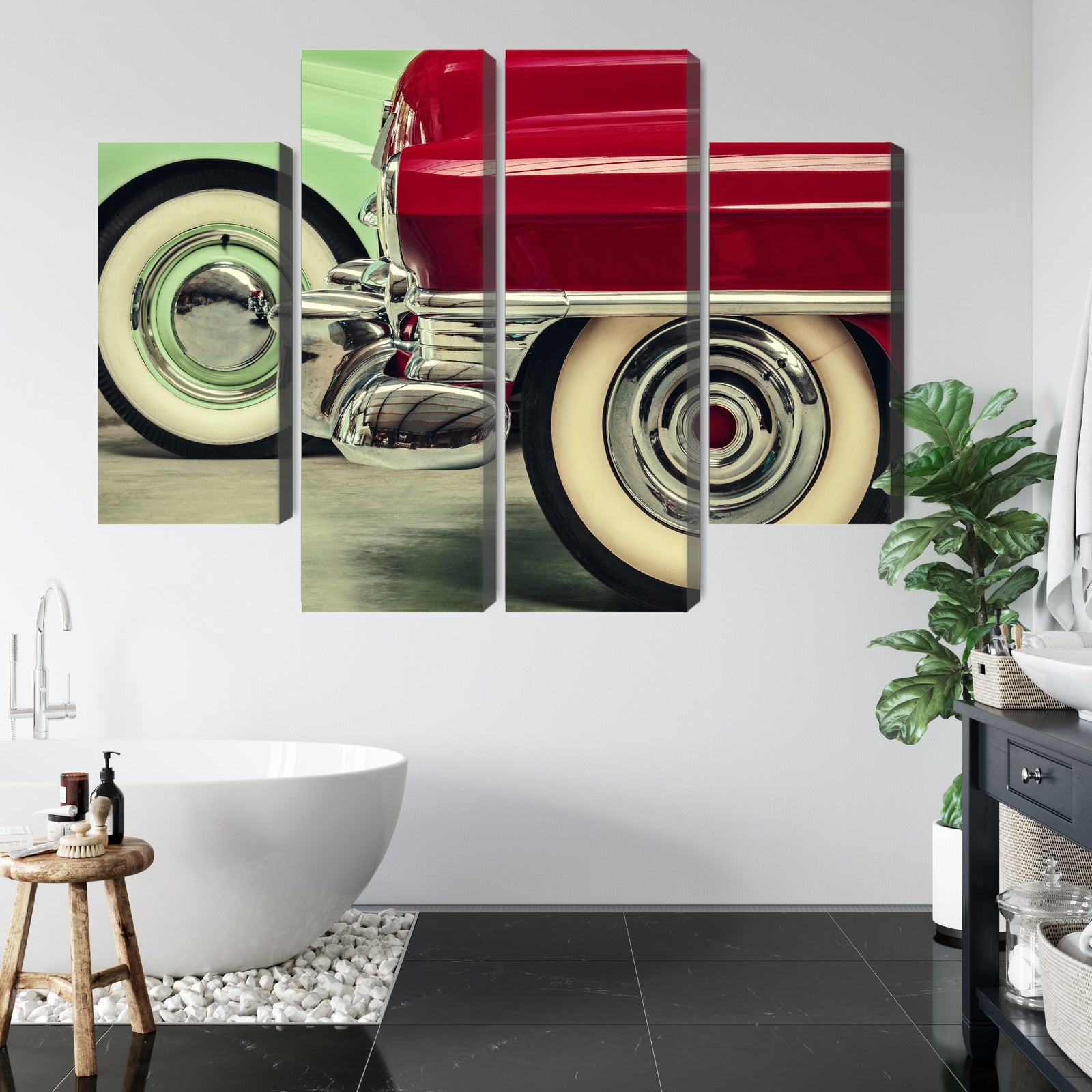 Obraz Wieloczęściowy Zabytkowe Felgi – industrialny styl do wnętrz loftowych i nowoczesnych – widok 4