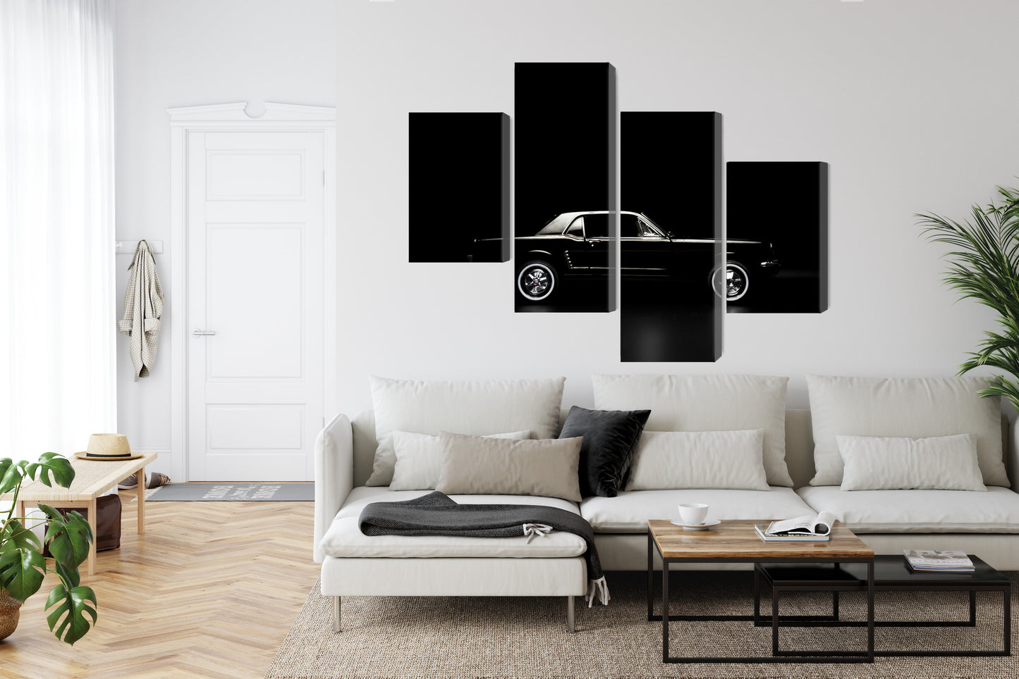 Obraz Wieloczęściowy Czarny Samochód Retro – elegancka klasyka do wnętrz loft i modern classic – widok 5