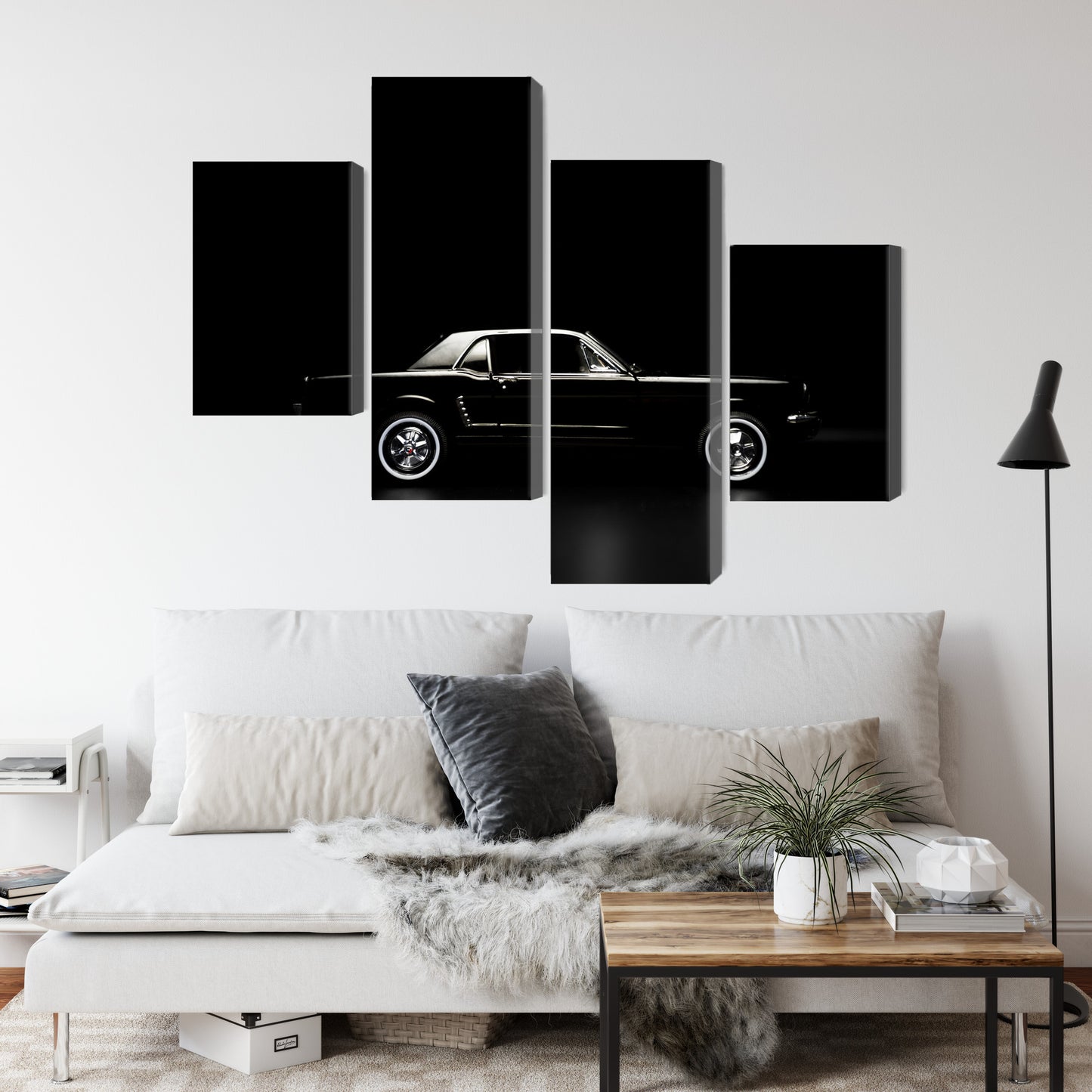 Obraz Wieloczęściowy Czarny Samochód Retro – elegancka klasyka do wnętrz loft i modern classic – widok 3