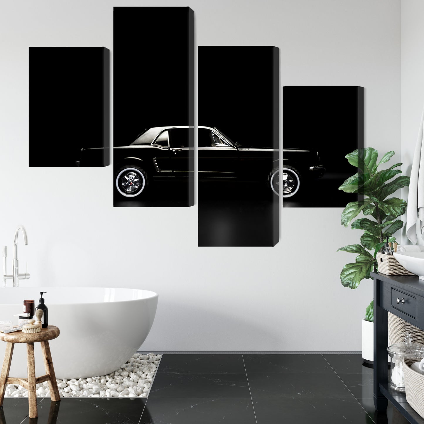 Obraz Wieloczęściowy Czarny Samochód Retro – elegancka klasyka do wnętrz loft i modern classic – widok 4