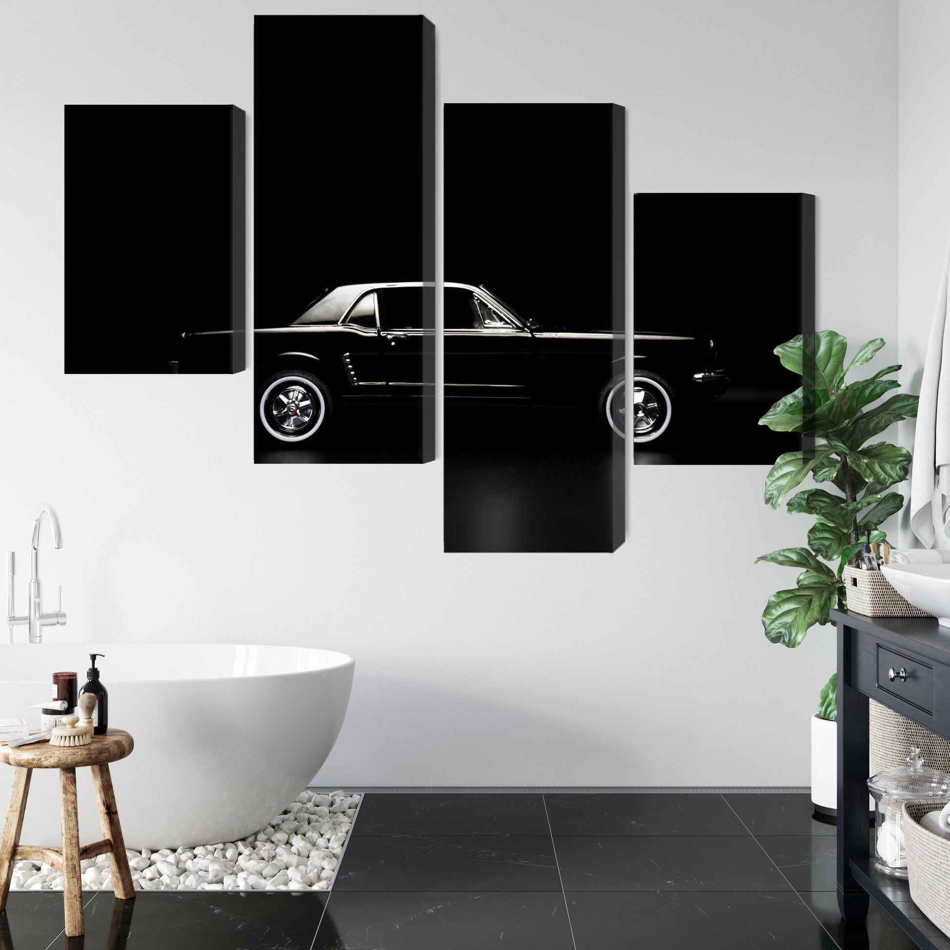 Obraz Wieloczęściowy Czarny Samochód Retro – elegancka klasyka do wnętrz loft i modern classic – widok 4