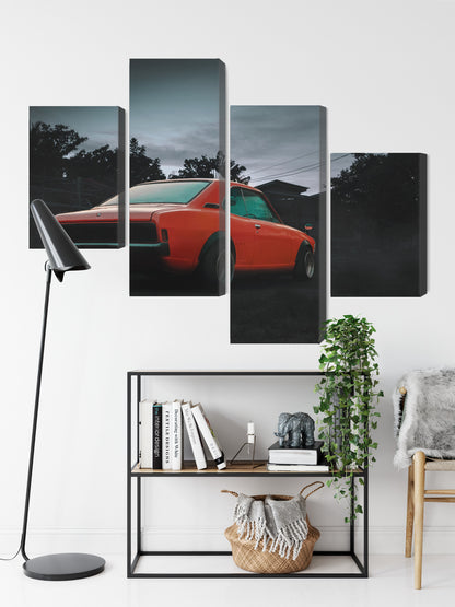 Obraz Wieloczęściowy Pomarańczowy Samochód Retro – vintage energia do wnętrz loft i mid-century – widok 8