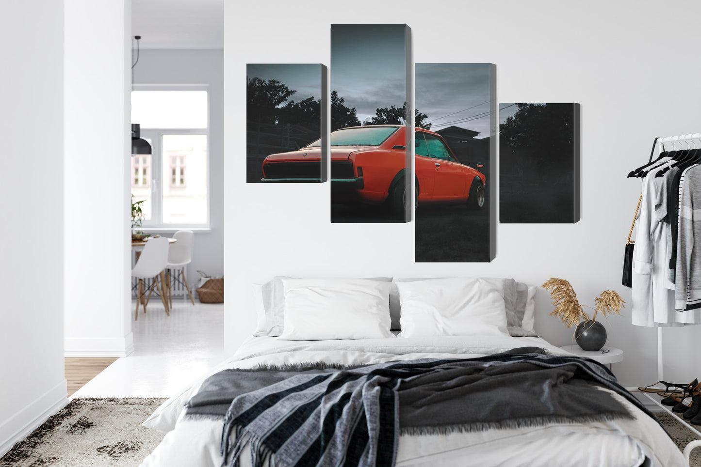 Obraz Wieloczęściowy Pomarańczowy Samochód Retro – vintage energia do wnętrz loft i mid-century – widok 6