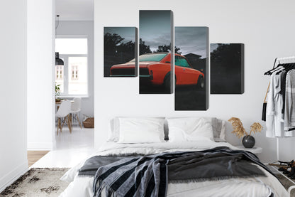 Obraz Wieloczęściowy Pomarańczowy Samochód Retro – vintage energia do wnętrz loft i mid-century – widok 6