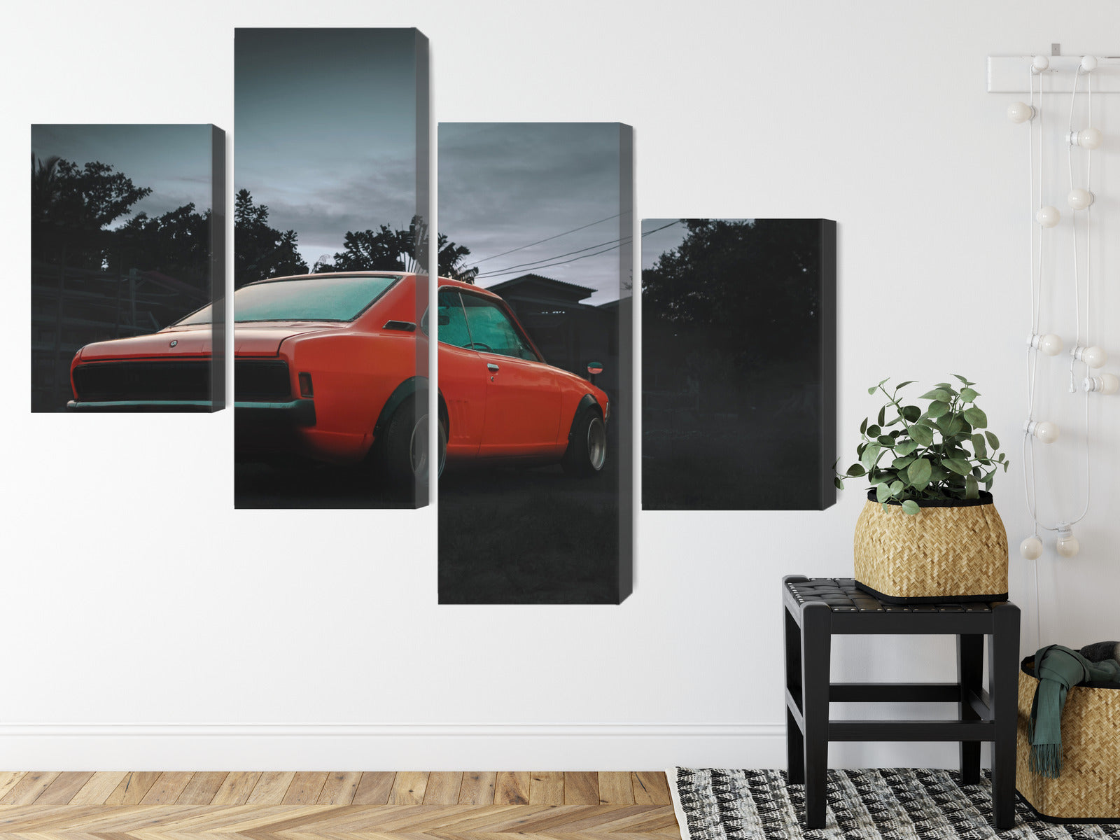 Obraz Wieloczęściowy Pomarańczowy Samochód Retro – vintage energia do wnętrz loft i mid-century – widok 7