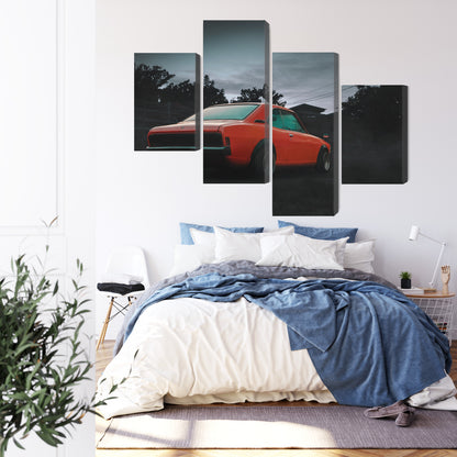 Obraz Wieloczęściowy Pomarańczowy Samochód Retro – vintage energia do wnętrz loft i mid-century – widok 2