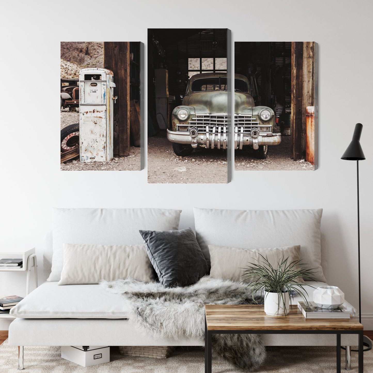 Obraz Wieloczęściowy Auto Vintage – nostalgiczny akcent do wnętrz industrialnych, retro i loftowych – widok 3