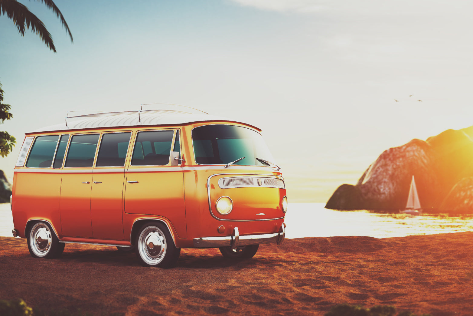 Obraz Wieloczęściowy Retro Samochód na Plaży – nostalgiczna fotografia do wnętrz vintage i mid-century 180x120