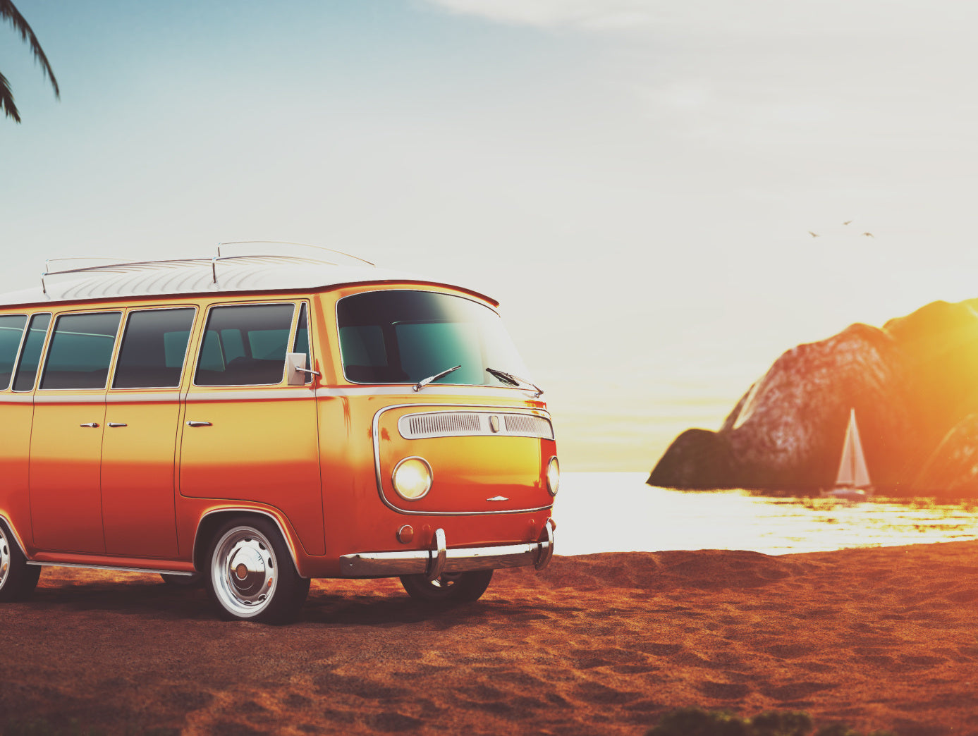 Obraz Wieloczęściowy Retro Samochód na Plaży – Nostalgiczny Klimat do Wnętrz Coastal, Boho i Retro 200x150