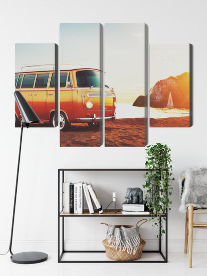 Obraz Wieloczęściowy Retro Samochód na Plaży – Nostalgiczny Klimat do Wnętrz Coastal, Boho i Retro – widok 8