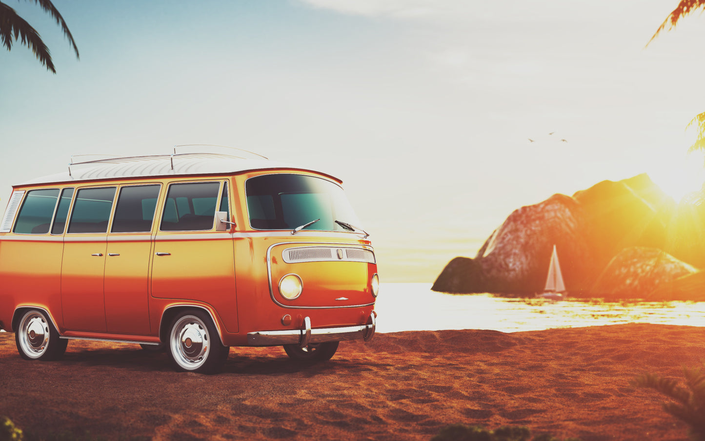 Obraz Wieloczęściowy Retro Samochód Na Plaży – nostalgiczna podróż do wnętrz boho i coastal 240x150