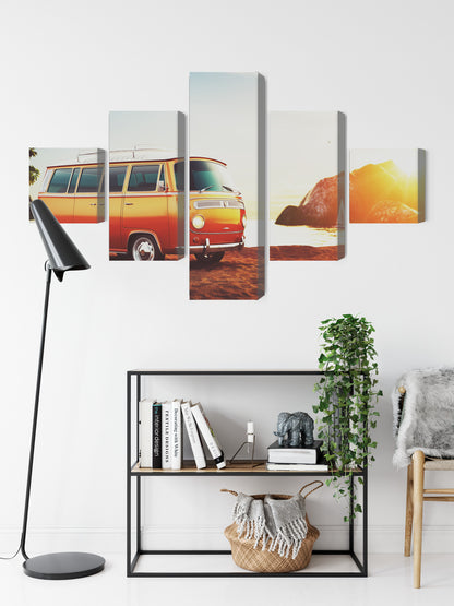 Obraz Wieloczęściowy Retro Samochód na Plaży – styl vintage do wnętrz boho i eklektycznych – widok 8
