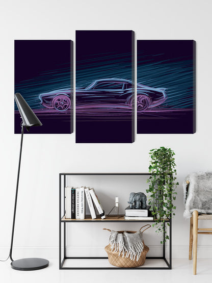 Obraz Wieloczęściowy Amerykański Muscle Car – neonowa nocna panorama do wnętrz industrialnych, nowoczesnych, retro. – widok 8