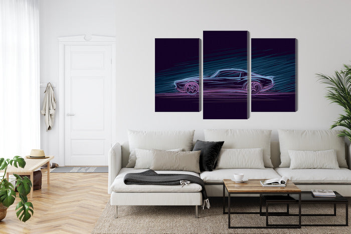 Obraz Wieloczęściowy Amerykański Muscle Car – neonowa nocna panorama do wnętrz industrialnych, nowoczesnych, retro. – widok 5