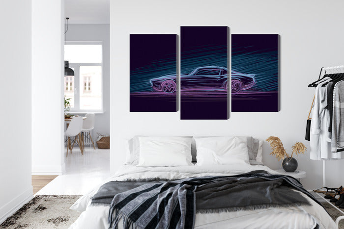Obraz Wieloczęściowy Amerykański Muscle Car – neonowa nocna panorama do wnętrz industrialnych, nowoczesnych, retro. – widok 6