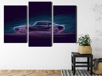 Obraz Wieloczęściowy Amerykański Muscle Car – neonowa nocna panorama do wnętrz industrialnych, nowoczesnych, retro. – widok 7