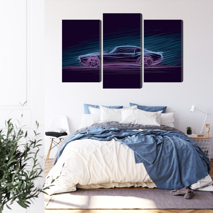 Obraz Wieloczęściowy Amerykański Muscle Car – neonowa nocna panorama do wnętrz industrialnych, nowoczesnych, retro. – widok 2