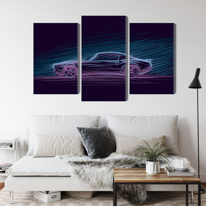 Obraz Wieloczęściowy Amerykański Muscle Car – neonowa nocna panorama do wnętrz industrialnych, nowoczesnych, retro. – widok 3