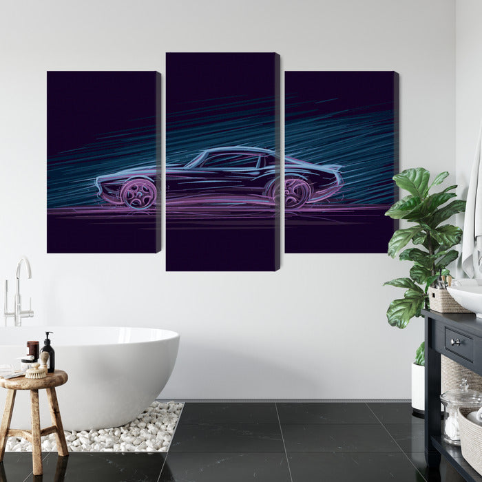 Obraz Wieloczęściowy Amerykański Muscle Car – neonowa nocna panorama do wnętrz industrialnych, nowoczesnych, retro. – widok 4