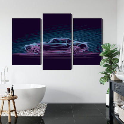 Obraz Wieloczęściowy Amerykański Muscle Car – neonowa nocna panorama do wnętrz industrialnych, nowoczesnych, retro. – widok 4