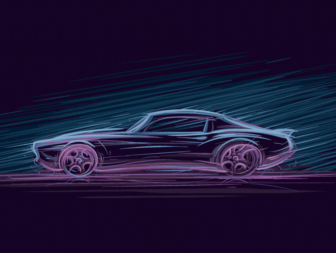 Obraz Wieloczęściowy Neonowy Muscle Car – energetyczna kompozycja do wnętrz loftowych i nowoczesnych 200x150