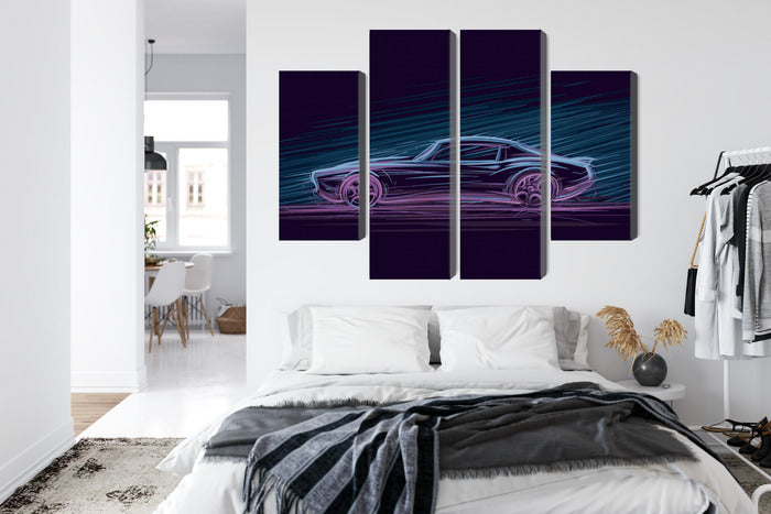 Obraz Wieloczęściowy Neonowy Muscle Car – energetyczna kompozycja do wnętrz loftowych i nowoczesnych – widok 6
